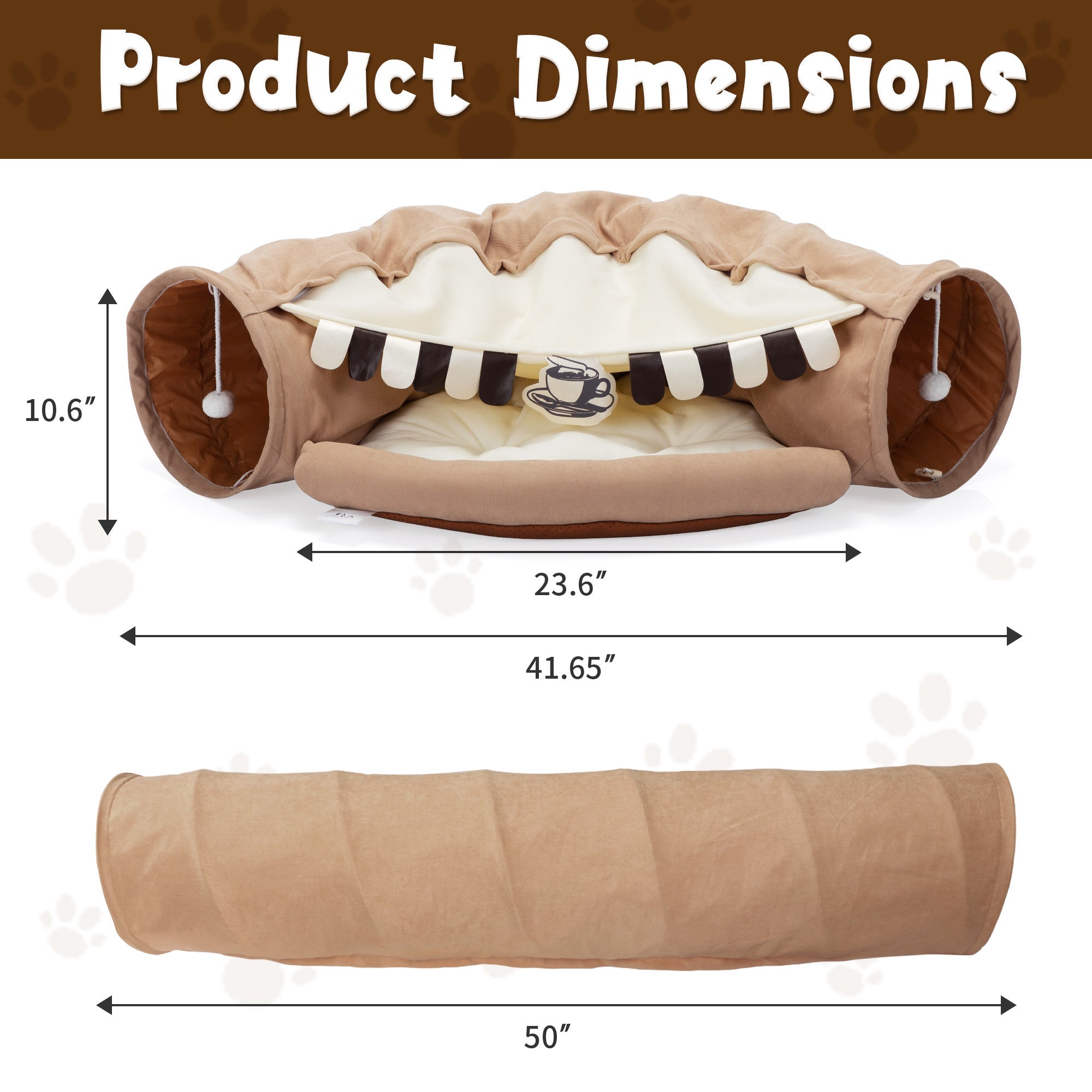 Foldable gatto Tunnel Bed For Indoor Cats, Washable gatto Skin Tunnel With Hanging Toys And Mats, marron Color