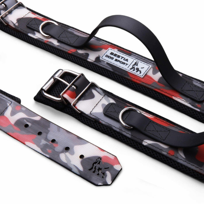Collar con asa BESTIA DOG SPORT camuflaje rojo