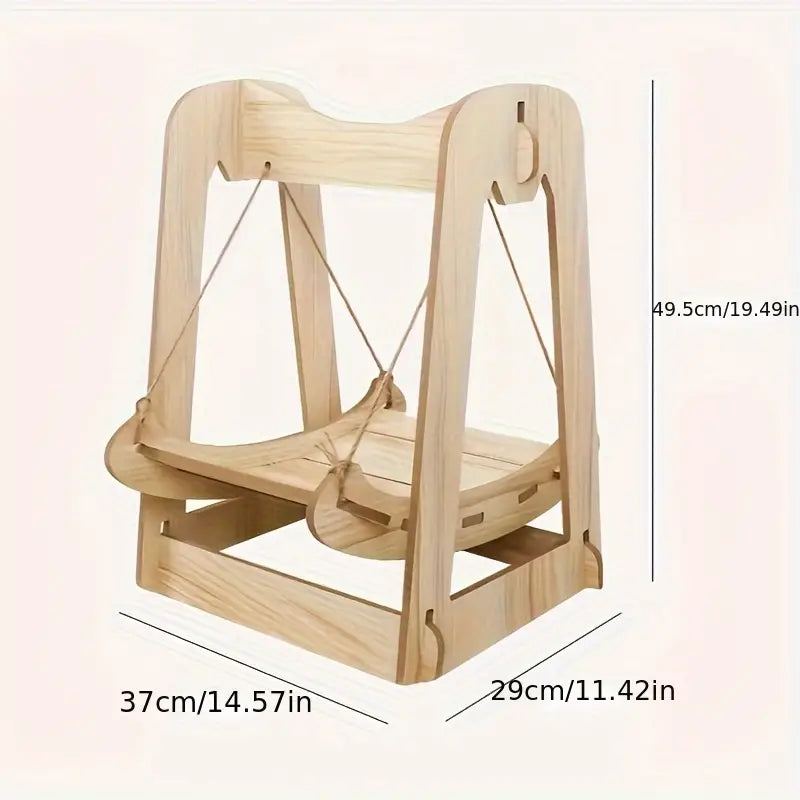 NNETM Wooden Rocking Bed Cat Furniture - Double Layer Cat Hammock-2