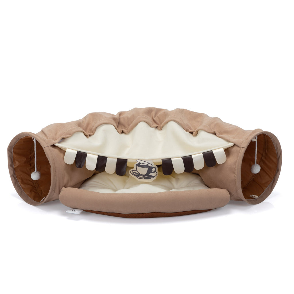 Foldable gatto Tunnel Bed For Indoor Cats, Washable gatto Skin Tunnel With Hanging Toys And Mats, marron Color