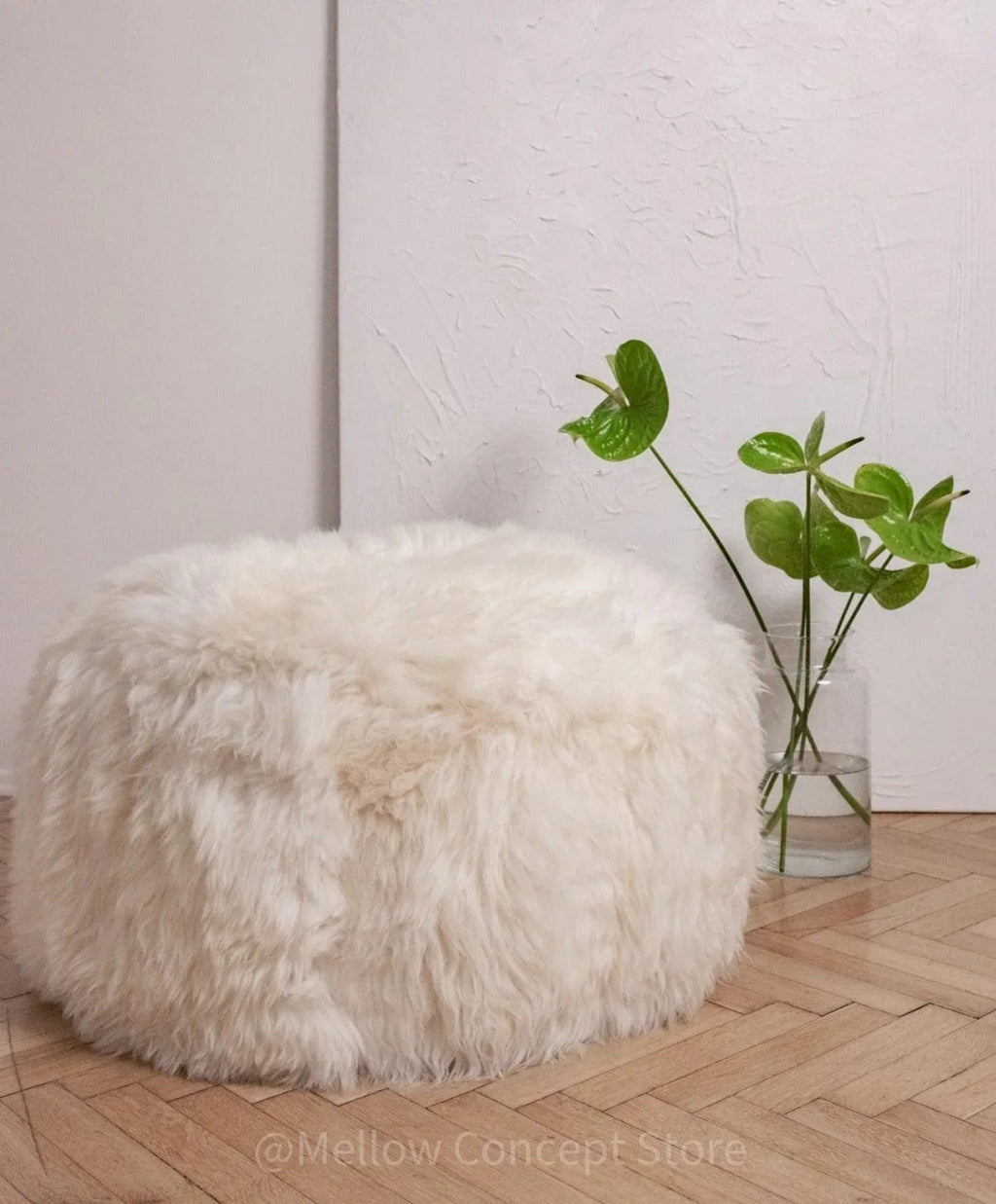 Natural Sheepskin Pouf / Ottoman - White