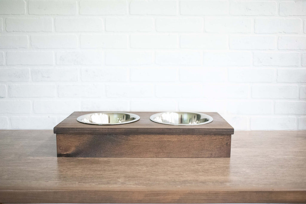 Wooden animale Feeder with Stainless Steel Bowls, Raised cane Food Stand