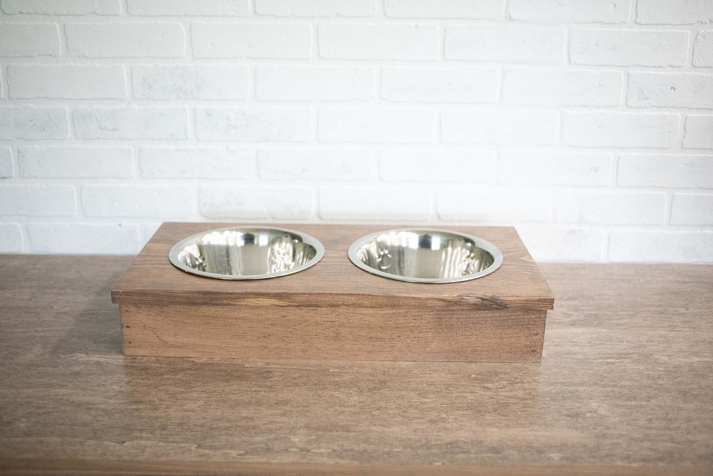 Cane Food Stand, Wooden animale Feeder with Stainless Steel Bowls