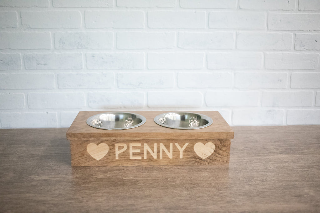 Wooden animale Feeder with Stainless Steel Bowls, Raised cane Food Stand