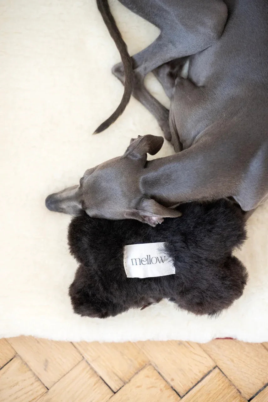 Natural piel di oveja cane Toy - Bone - nero
