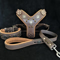 "AZTEC" BIG dog SET - Harness - collar - lead. Grey