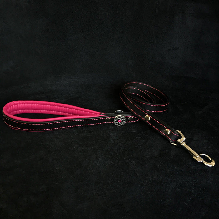 Laisse Bijou en cuir rose pour chien