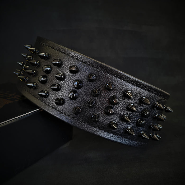 Collar Crown de cuero suave negro para perros