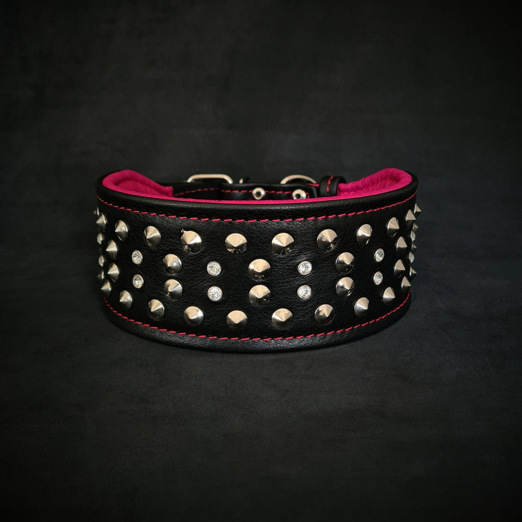 "Crystal" 2.8 inch wide soft leather collar para perros y gatos