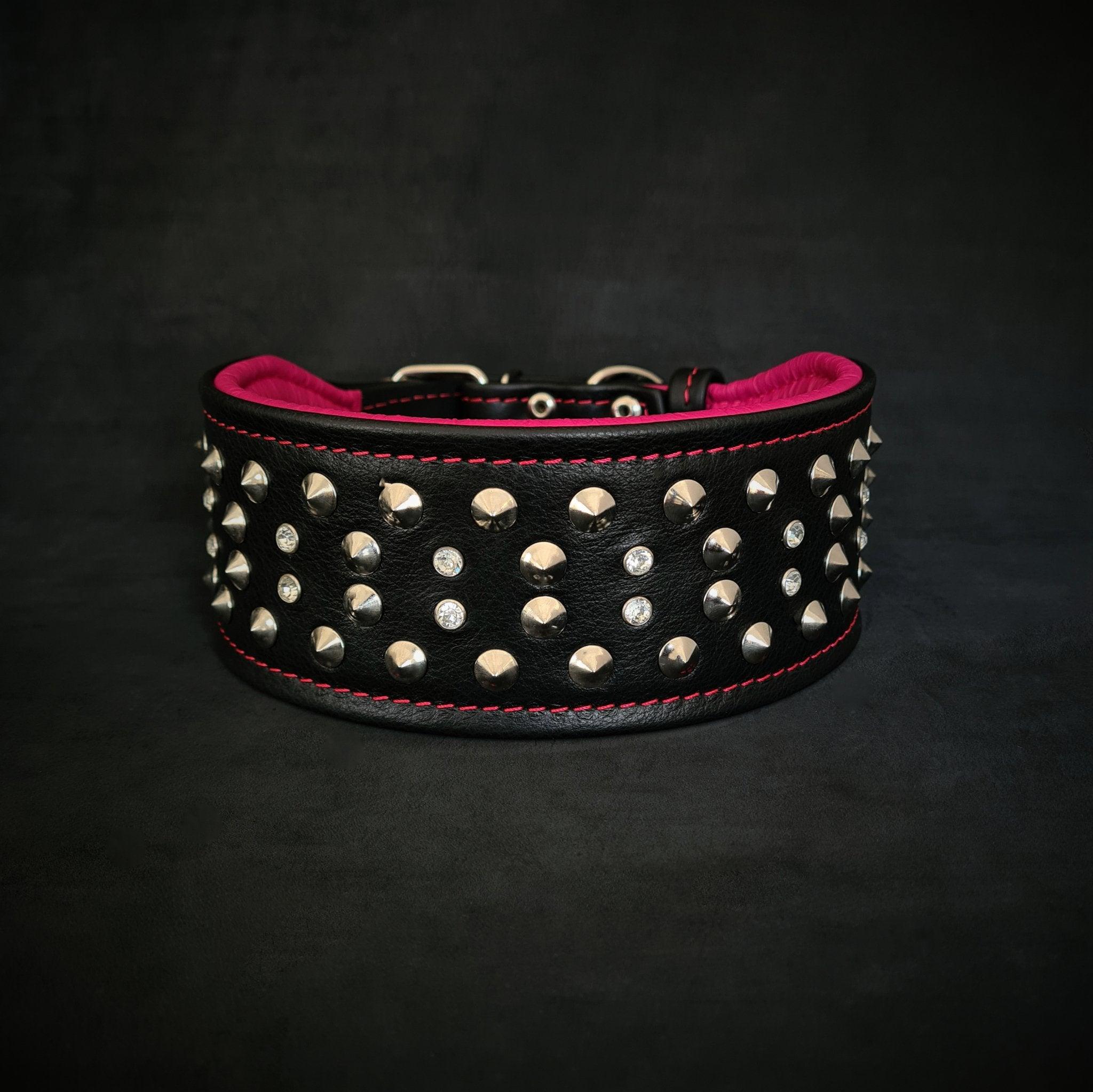 "Crystal" 2.8 inch wide soft leather collar para perros y gatos