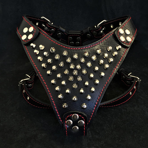 Arnes acolchado suave de cuero rojo para perros - imagen 1
