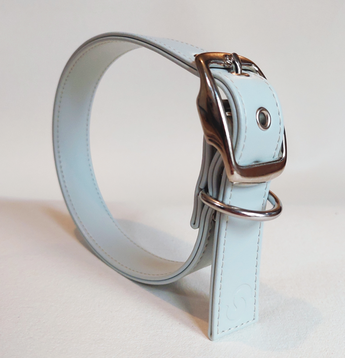 Collier en cuir vegano de manzana bleu pour chien
