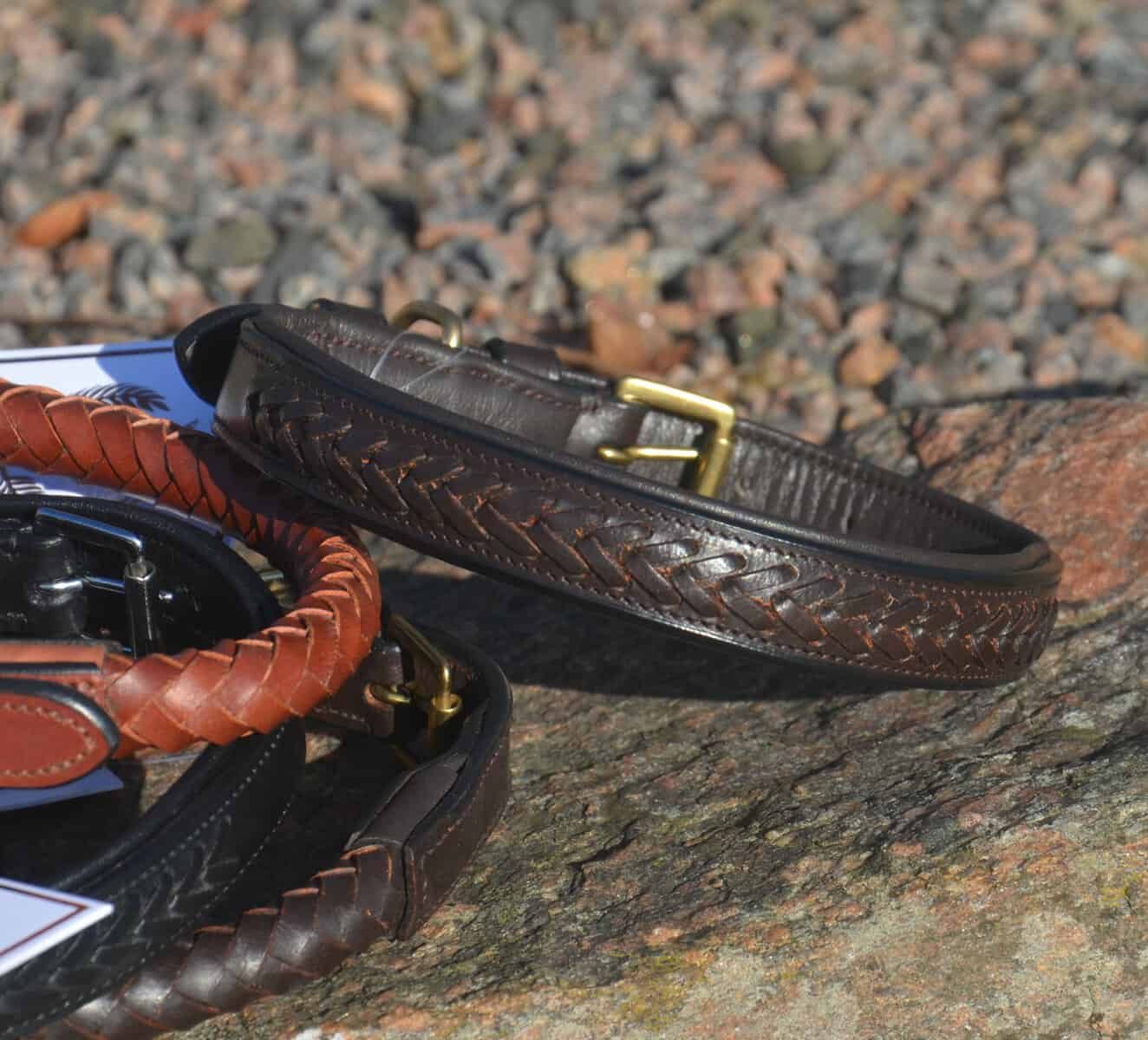 Premium Collier pour chien in plaited natural tanned leather