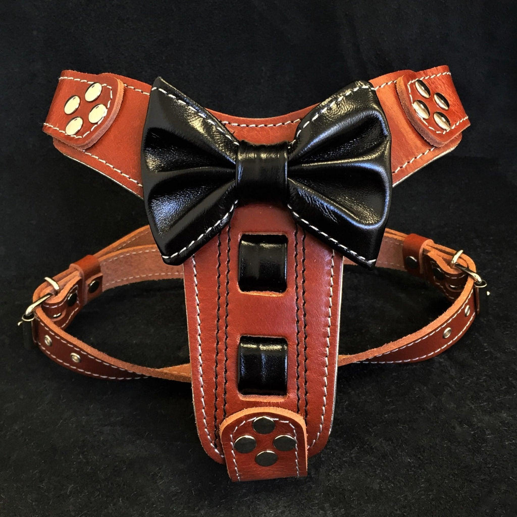 The "Bowtie" leather harness brown Small to Medium Size for dogs and cats