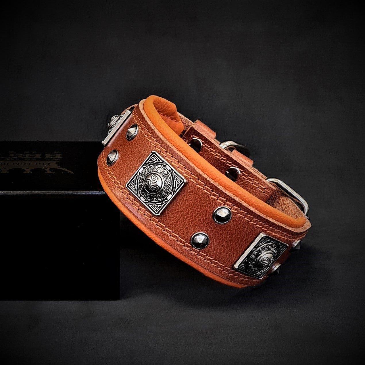 The "Eros" collar 2 inch wide brown & orange pour chiens