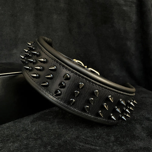 Verstellbares Halsband aus Leder negro fuer Hunde - Bild 1